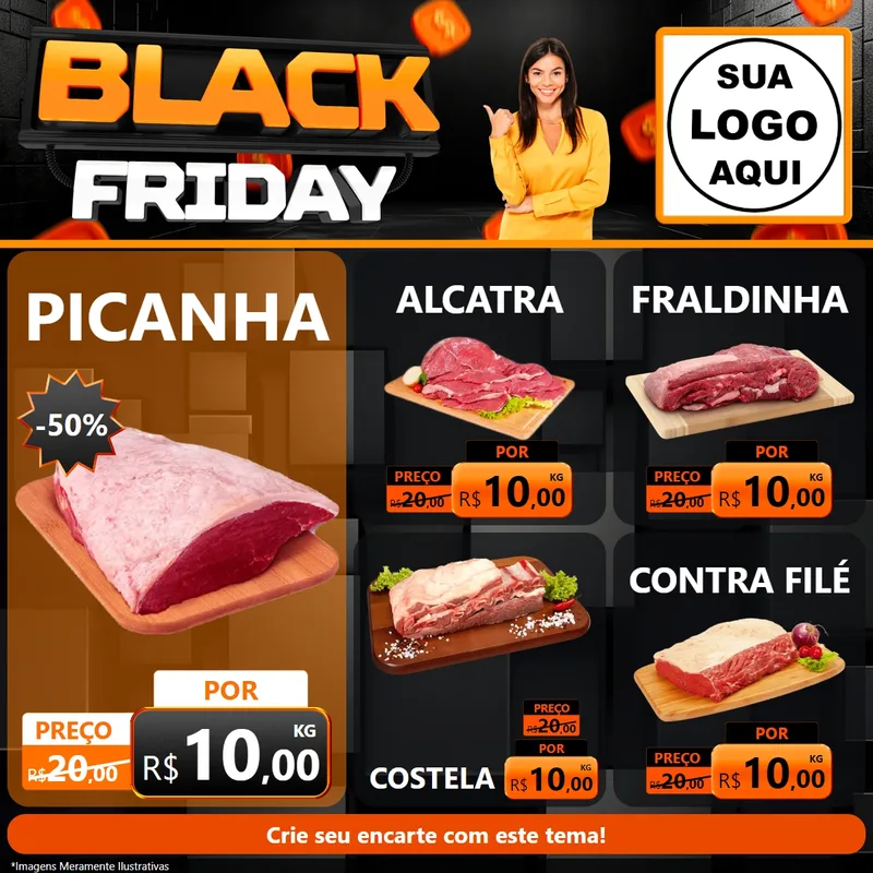 Modelo de Rede Social para Feed Facebook com o tema Black Friday para Açougue