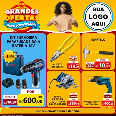 Modelo de Rede Social para Feed Facebook com o tema Grandes Ofertas Para Economizar! para Maquinas e Ferramentas