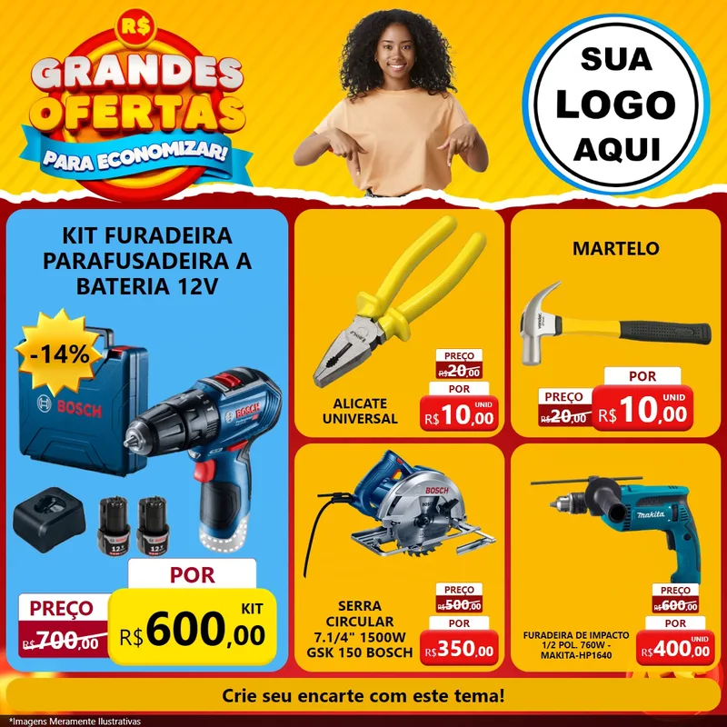 Modelo de Rede Social para Feed Facebook com o tema Grandes Ofertas Para Economizar! para Maquinas e Ferramentas