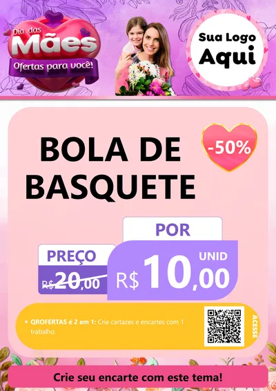 Modelo de Cartaz para Cartaz A4 Vertical com o tema Dia das Mães Ofertas para Você! para Artigos Esportivos