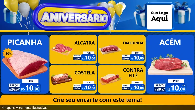 Modelo de TV para TV Horizontal com o tema Aniversário para Açougue