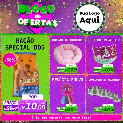 Modelo de Rede Social para Feed Facebook com o tema Bloco de Ofertas para Pet Shop