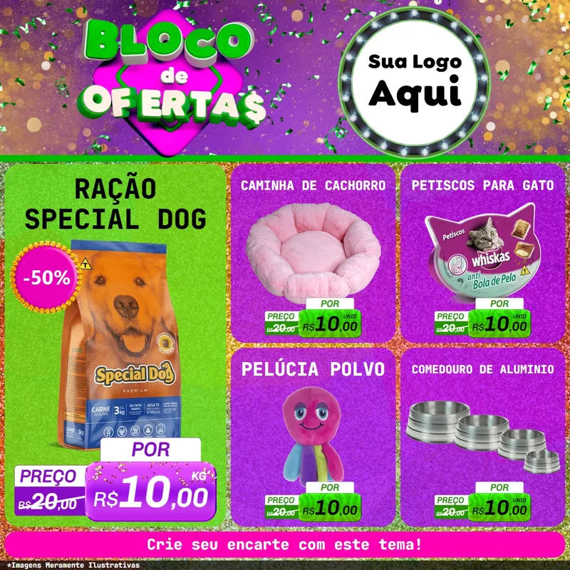 Modelo de Rede Social para Feed Facebook com o tema Bloco de Ofertas para Pet Shop