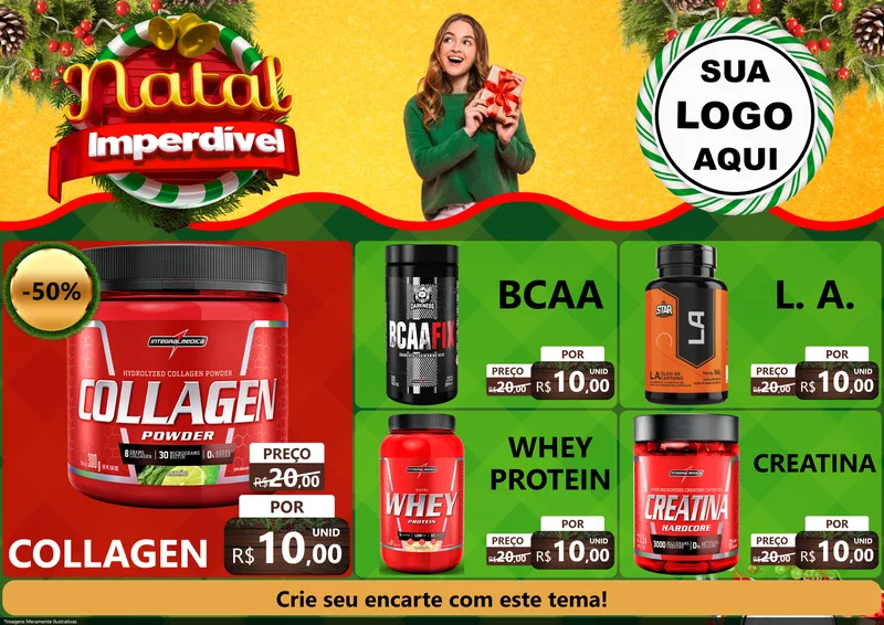 Modelo de Encarte para Encarte A4 Horizontal com o tema Natal Imperdível para Suplementos alimentares