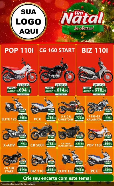 Modelo de Encarte para Encarte Grande com o tema Um Natal de Ofertas para Concessionaria de Motos