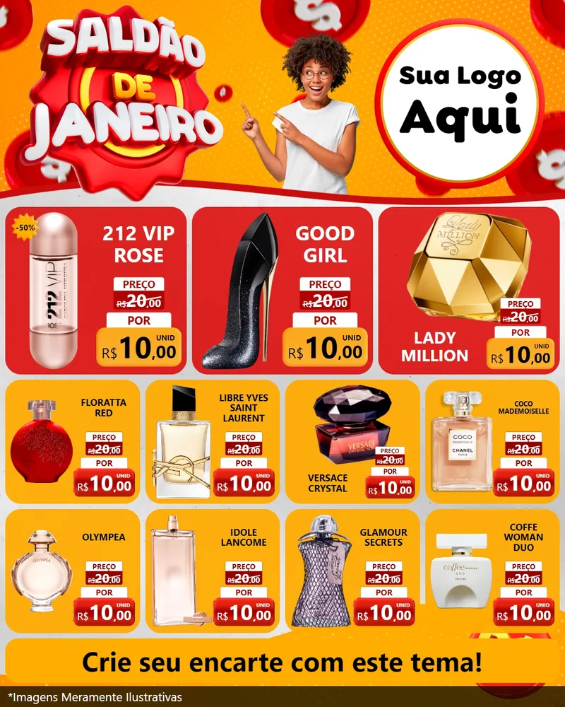 Modelo de Rede Social para Feed Instagram com o tema Saldão de Janeiro para Perfumes
