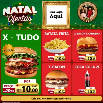 Modelo de Rede Social para Feed Facebook com o tema Natal de Ofertas para Hamburgueria