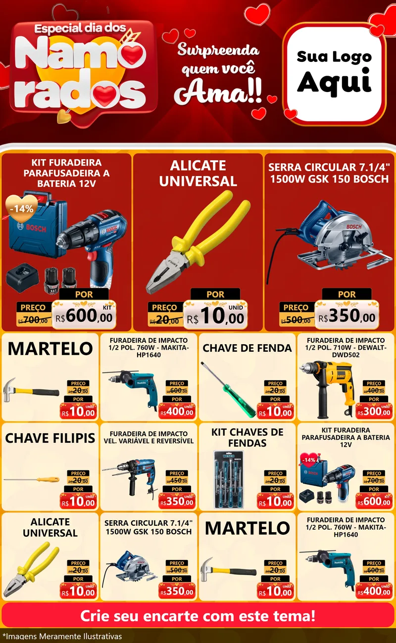 Modelo de Encarte para Encarte Grande com o tema Especial Dia dos Namorados para Maquinas e Ferramentas