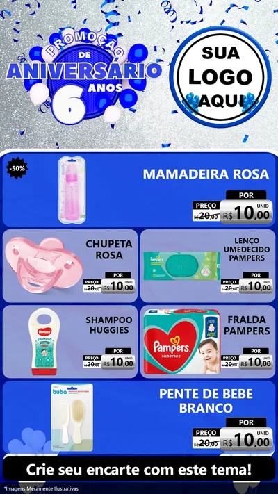 Modelo de TV para TV Vertical com o tema Promoção de Aniversário - 6 Anos para Bebês