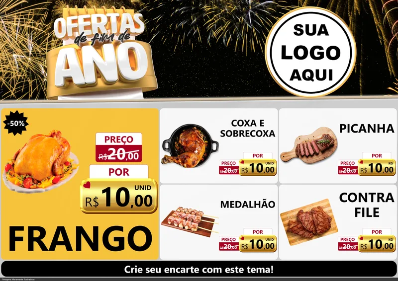 Modelo de Encarte para Encarte A4 Horizontal com o tema Ofertas de Fim de Ano para Assados