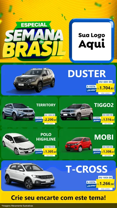 Modelo de TV para TV Vertical com o tema Especial Semana do Brasil para Concessionaria de Carros