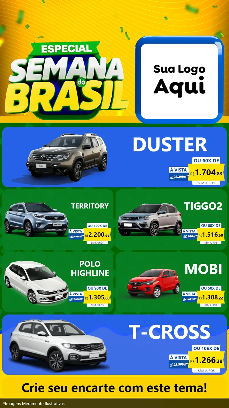 Modelo de TV para TV Vertical com o tema Especial Semana do Brasil para Concessionaria de Carros