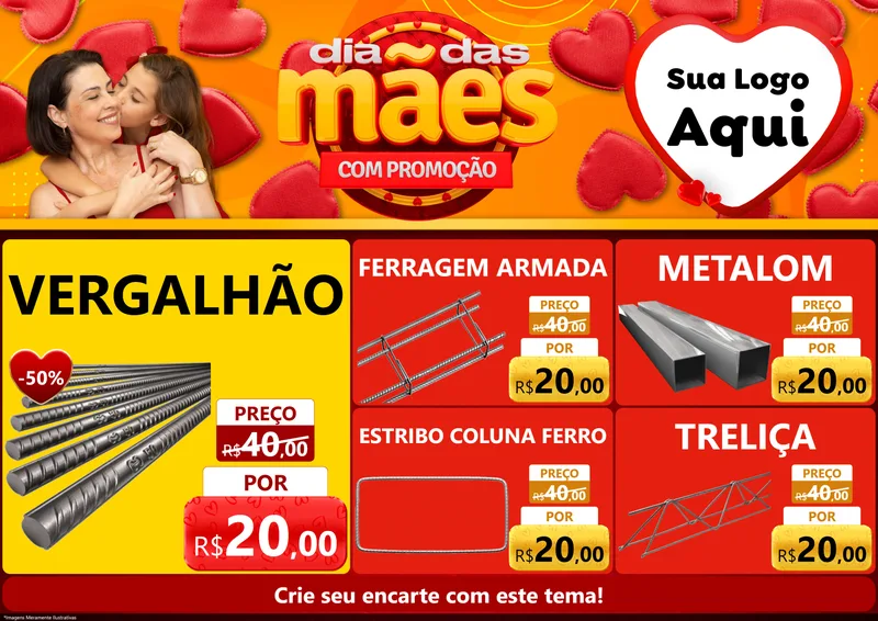 Modelo de Encarte para Encarte A4 Horizontal com o tema Dia das Mães com Promoção para Ferragens