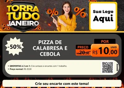 Modelo de Cartaz para Cartaz A4 Horizontal com o tema Torra Tudo Janeiro para Pizzaria
