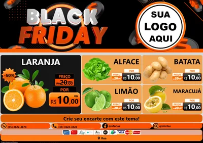 Modelo de Encarte para Encarte A4 Horizontal com o tema Black Friday para Hortifrúti