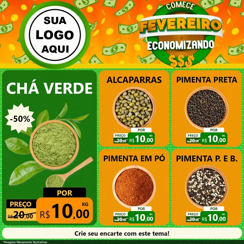 Modelo de Rede Social para Feed Facebook com o tema Comece Fevereiro Economizando para Produtos Naturais