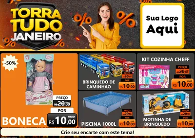 Modelo de Encarte para Encarte A4 Horizontal com o tema Torra Tudo Janeiro para Brinquedos