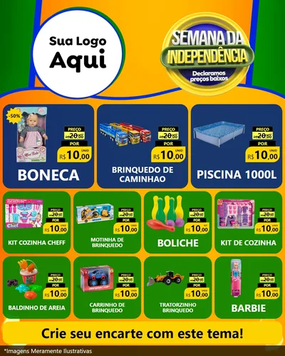 Modelo de Rede Social para Feed Instagram com o tema Semana da Independência Declaramos Preços Baixos para Brinquedos