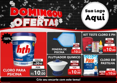 Modelo de Encarte para Encarte A4 Horizontal com o tema Domingou de Ofertas para Produtos para Piscina