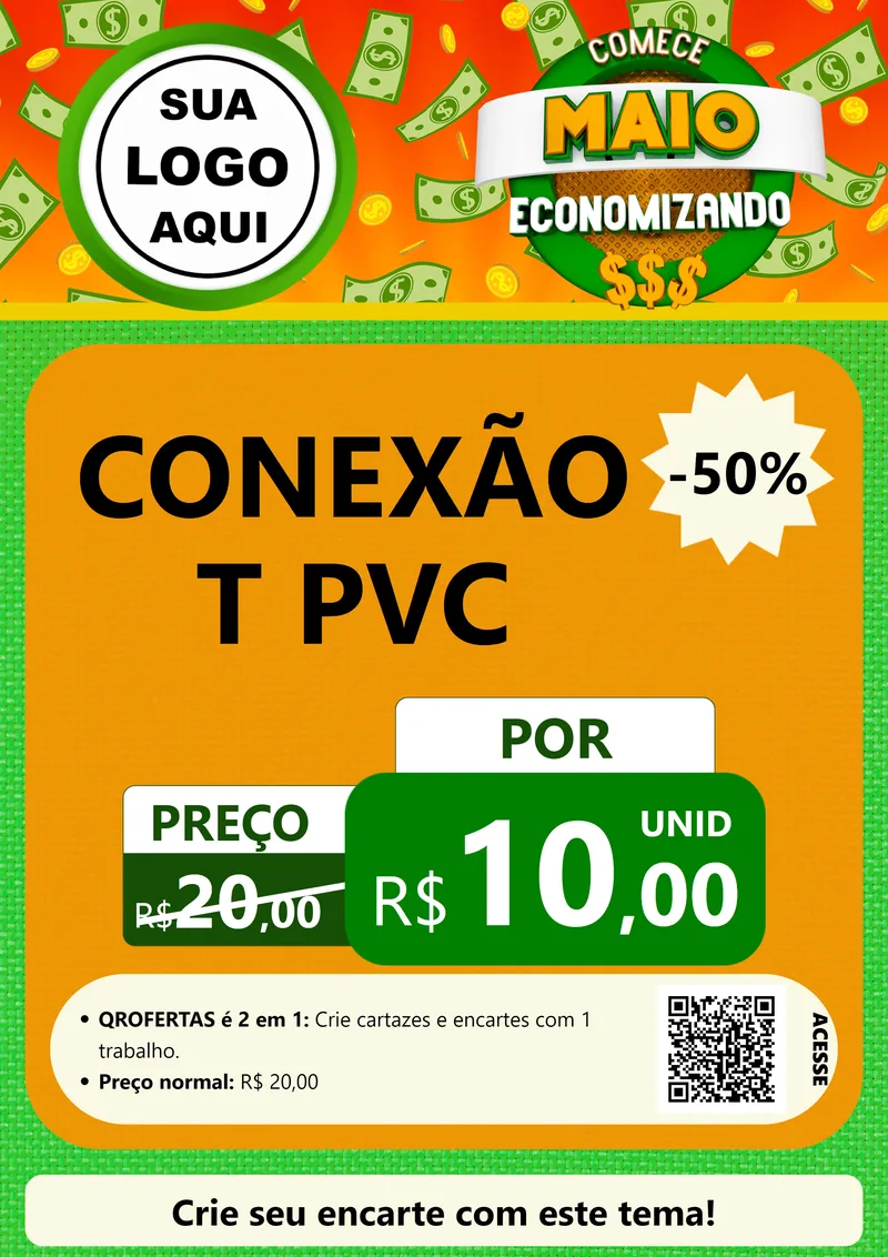 Modelo de Cartaz para Cartaz A4 Vertical com o tema Comece Maio Economizando para Tubos e conexões