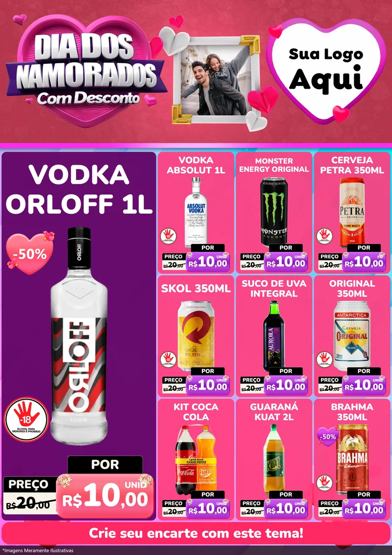 Modelo de Encarte para Encarte A4 Vertical com o tema Dia Dos Namorados Com Desconto para Distribuidora de bebidas