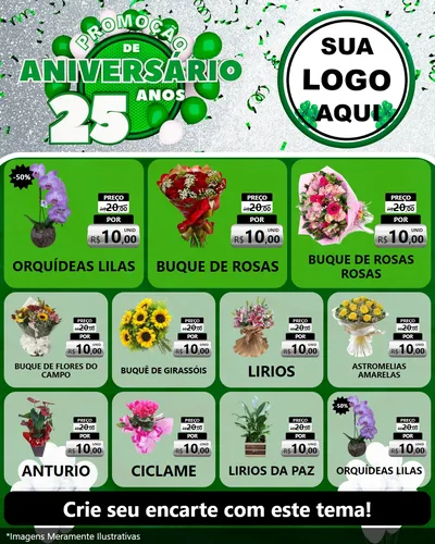 Modelo de Rede Social para Feed Instagram com o tema Promoção de Aniversário - 25 Anos para Floricultura e jardim
