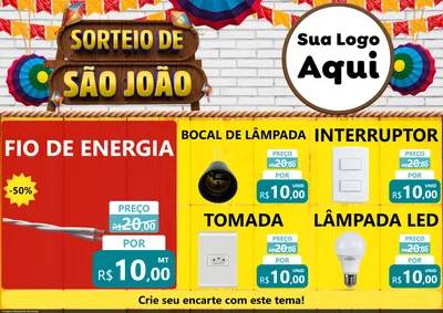 Modelo de Encarte para Encarte A4 Horizontal com o tema Sorteio de São João para Materiais Elétricos