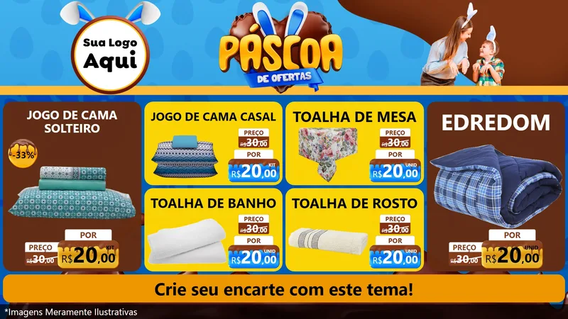 Modelo de TV para TV Horizontal com o tema Páscoa de Ofertas para Cama, Mesa e Banho