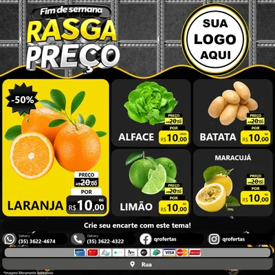Modelo de Rede Social para Feed Facebook com o tema Fim de Semana Rasga Preço para Hortifrúti