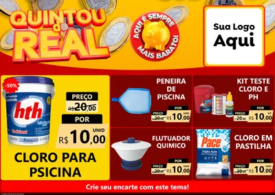Modelo de Encarte para Encarte A4 Horizontal com o tema Quintou do Real para Produtos para Piscina