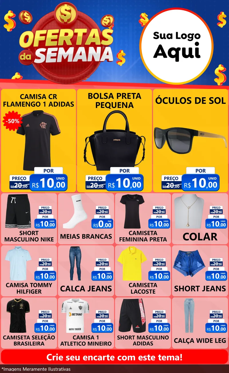 Modelo de Encarte para Encarte Grande com o tema Ofertas Da Semana para Roupas e acessórios