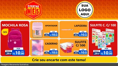 Modelo de TV para TV Horizontal com o tema Ofertas do Mês para Papelaria