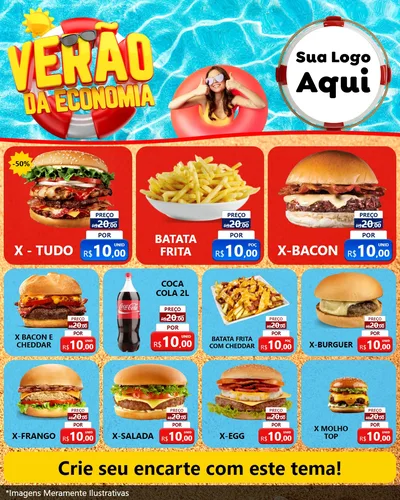 Modelo de Rede Social para Feed Instagram com o tema Verão da Economia para Hamburgueria