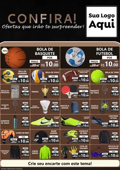 Modelo de Encarte para Encarte A4 Vertical com o tema Confira! Ofertas que irão te surpreender! para Artigos Esportivos