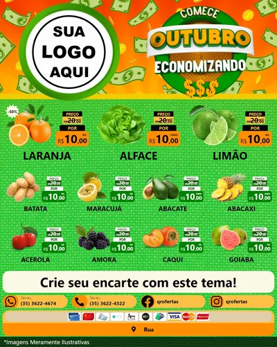 Modelo de Rede Social para Feed Instagram com o tema Comece Outubro Economizando para Hortifrúti