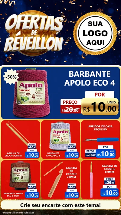Modelo de Rede Social para Stories com o tema Ofertas de Réveillon para Armarinho e Aviamentos
