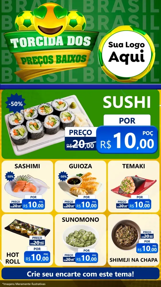 Modelo de Rede Social para Stories com o tema Torcida dos Preços Baixos - Copa para Comida japonesa