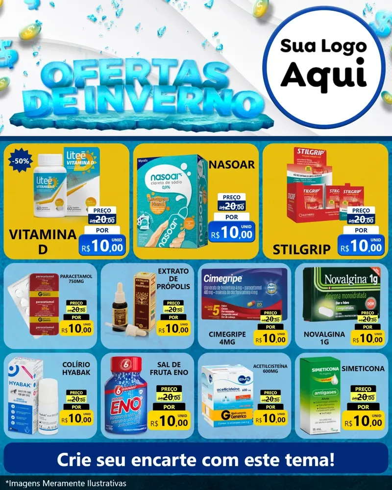 Modelo de Rede Social para Feed Instagram com o tema Ofertas de Inverno para Farmácia