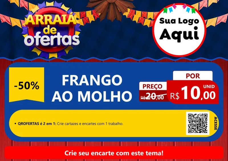 Modelo de Cartaz para Cartaz A4 Horizontal com o tema Arraiá de Ofertas para Restaurante