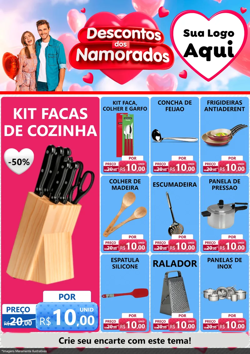 Modelo de Encarte para Encarte A4 Vertical com o tema Descontos dos Namorados para Utilidades Domésticas