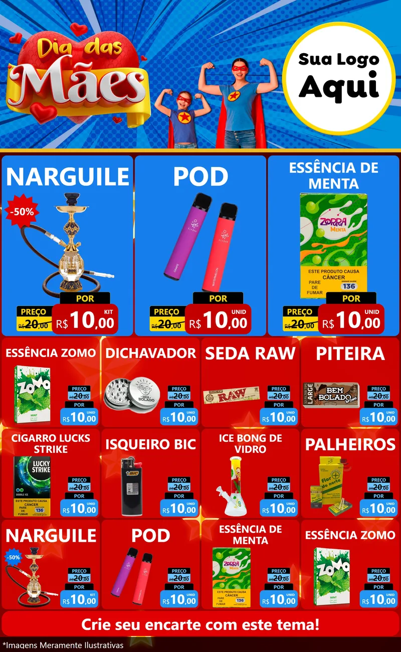 Modelo de Encarte para Encarte Grande com o tema Dia das Mães para Tabacaria
