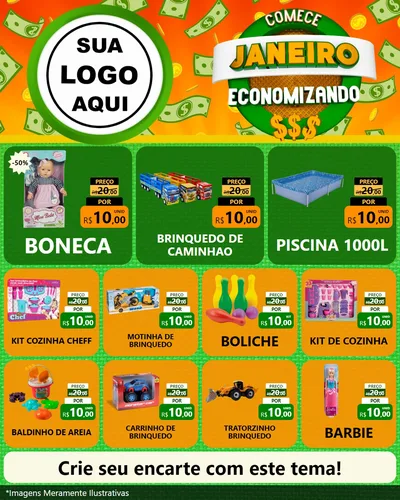 Modelo de Rede Social para Feed Instagram com o tema Comece Janeiro Economizando para Brinquedos