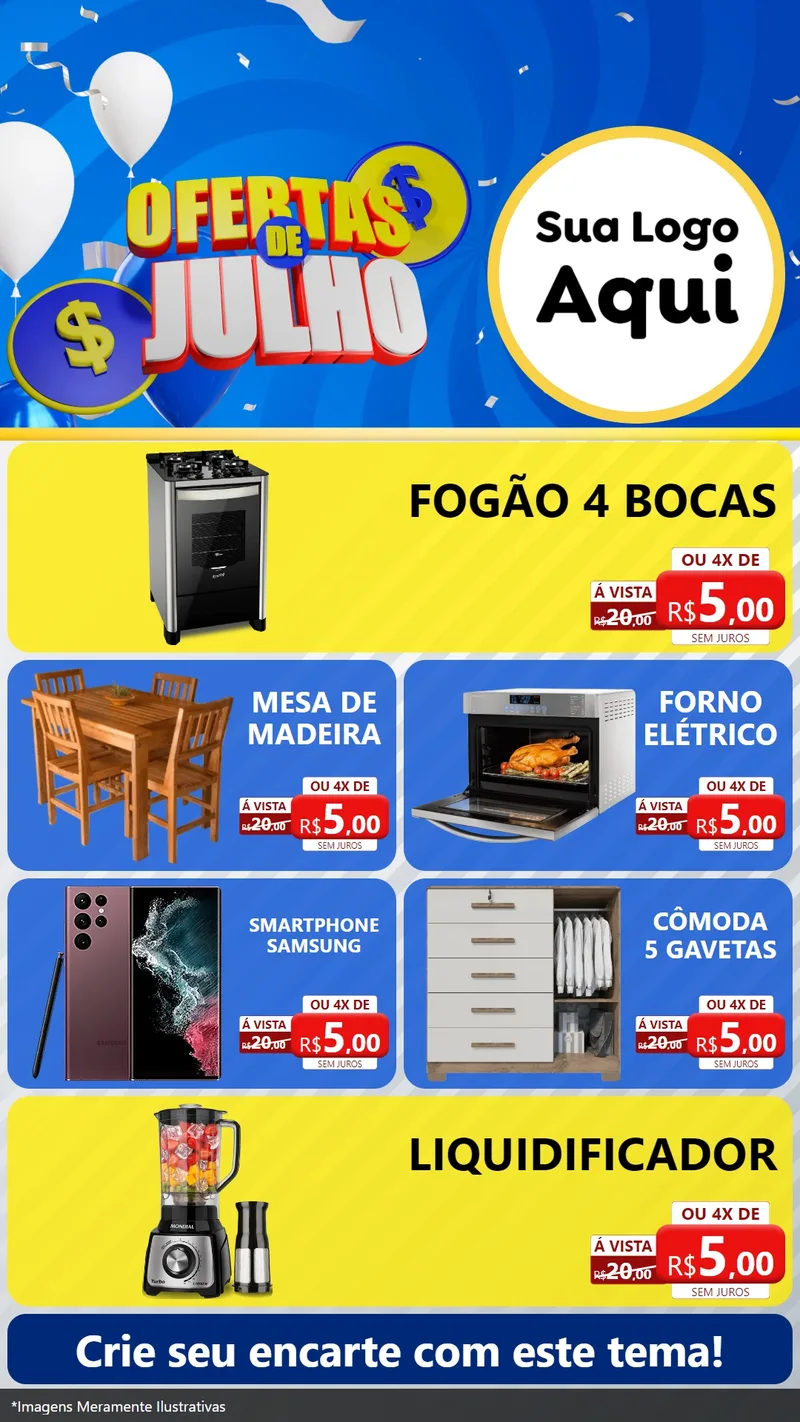 Modelo de TV para TV Vertical com o tema Ofertas de Julho para Móveis e Eletro