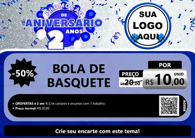 Modelo de Cartaz para Cartaz A4 Horizontal com o tema Promoção de Aniversário - 2 Anos para Artigos Esportivos