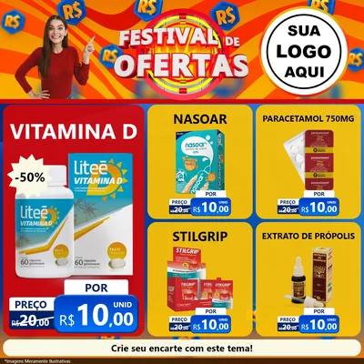 Modelo de Rede Social para Feed Facebook com o tema Festival de Ofertas para Farmácia
