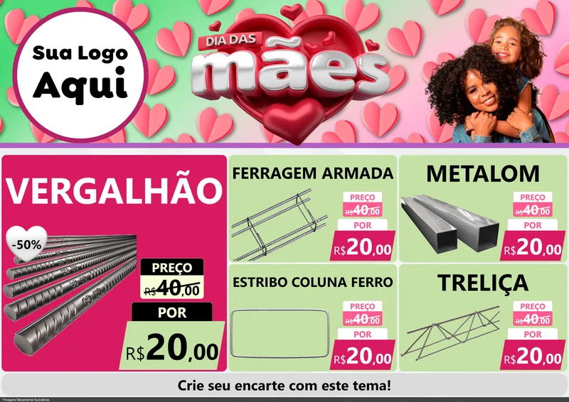 Modelo de Encarte para Encarte A4 Horizontal com o tema Dia das Mães para Ferragens