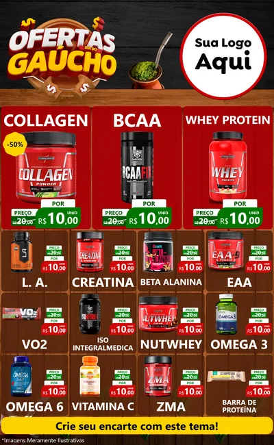 Modelo de Encarte para Encarte Grande com o tema Ofertas Dia do Gaúcho para Suplementos alimentares
