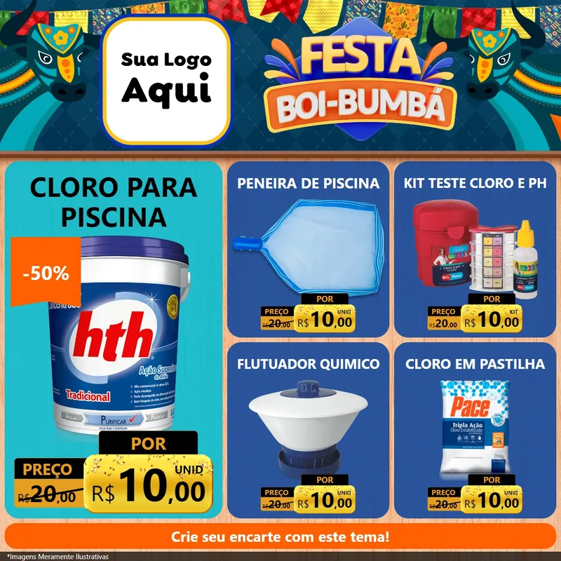 Modelo de Rede Social para Feed Facebook com o tema Festa Boi Bumbá para Produtos para Piscina