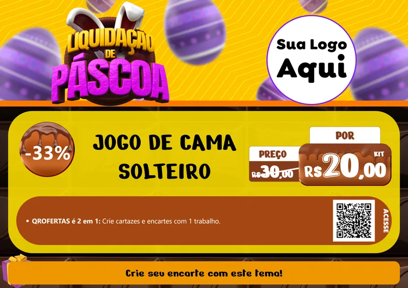 Modelo de Cartaz para Cartaz A4 Horizontal com o tema Liquidação de Páscoa para Cama, Mesa e Banho