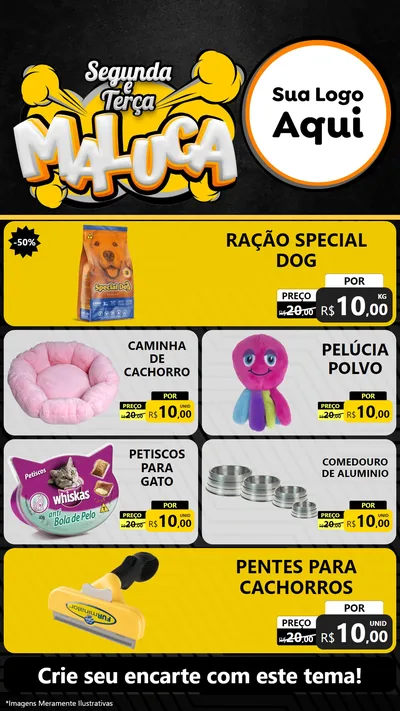 Modelo de TV para TV Vertical com o tema Segunda e Terça Maluca para Pet Shop